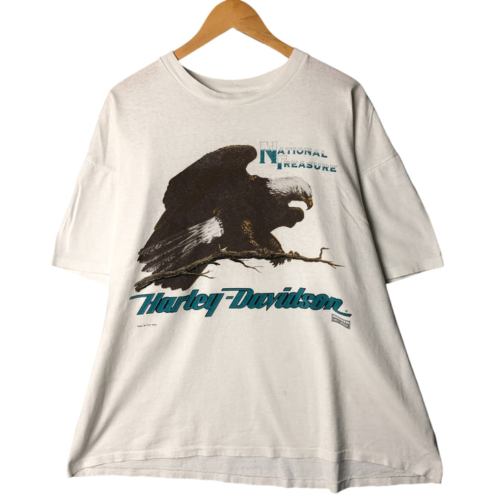 90'S Harley Davidson Eagle Pattern Motorcycle Bike T-shirt Men's XL Vintage unclear white type Vintage Second Hand