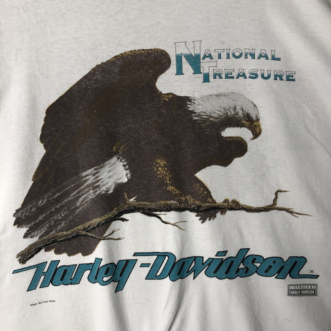 90'S Harley Davidson Eagle Pattern Motorcycle Bike T-shirt Men's XL Vintage unclear white type Vintage Second Hand