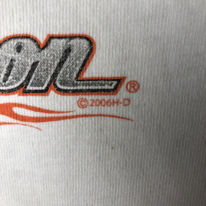 00'S Harley-Davidson Fire Pattern Motorcycle Bike T-Shirt Men's L size unclear white type Vintage Second Hand