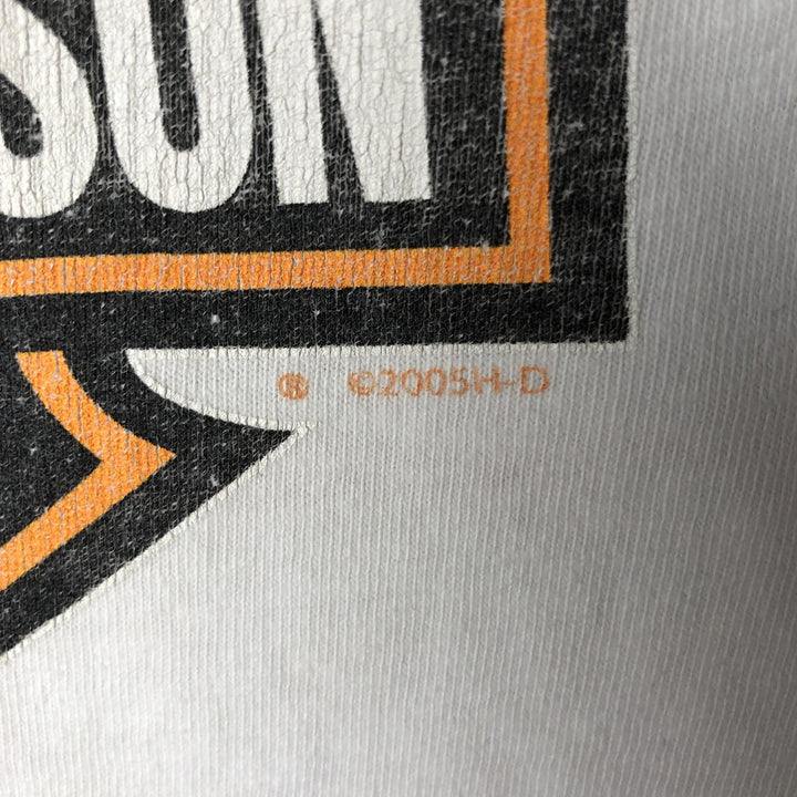 00'S Harley-Davidson Fire Pattern Motorcycle Bike T-Shirt Men's L size unclear white type Vintage Second Hand