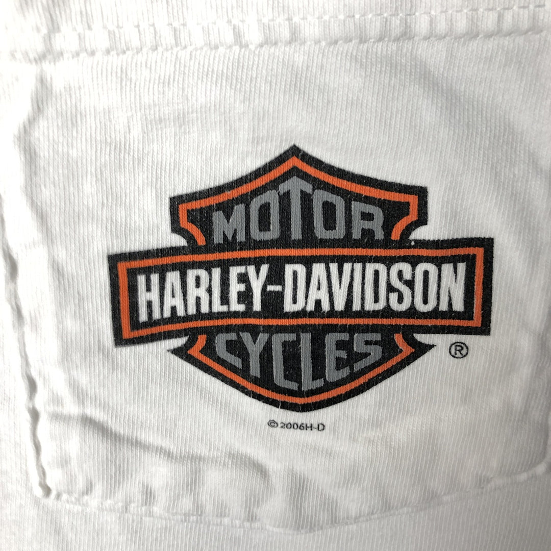 00'S Harley-Davidson Fire Pattern Motorcycle Bike T-Shirt Men's L size unclear white type Vintage Second Hand