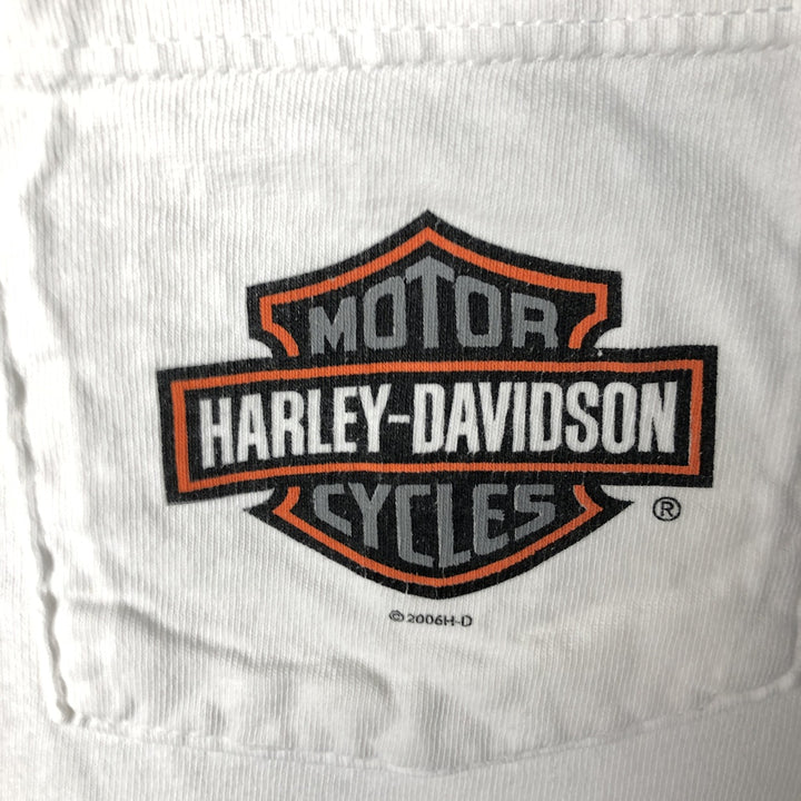 00'S Harley-Davidson Fire Pattern Motorcycle Bike T-Shirt Men's L size unclear white type Vintage Second Hand