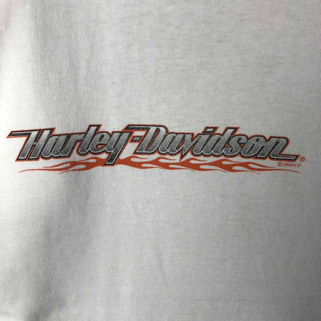 00'S Harley-Davidson Fire Pattern Motorcycle Bike T-Shirt Men's L size unclear white type Vintage Second Hand