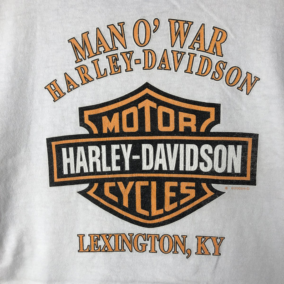 00'S Harley-Davidson Fire Pattern Motorcycle Bike T-Shirt Men's L size unclear white type Vintage Second Hand