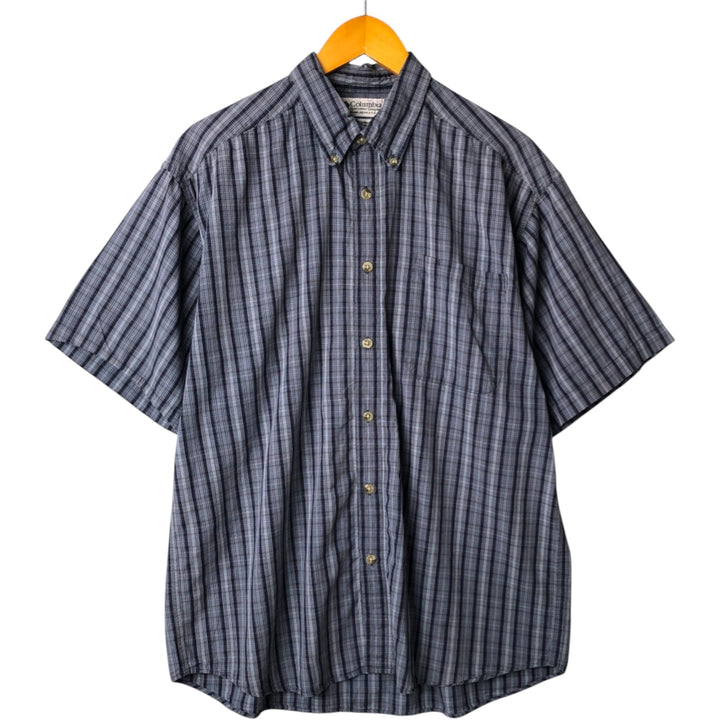 90s-00'S Columbia Short Sleeve Button-Down Check Shirt, Men's Size L cotton Blue type light blue Vintage Second Hand