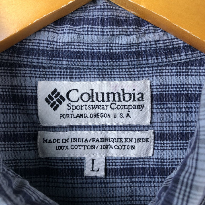 90s-00'S Columbia Short Sleeve Button-Down Check Shirt, Men's Size L cotton Blue type light blue Vintage Second Hand
