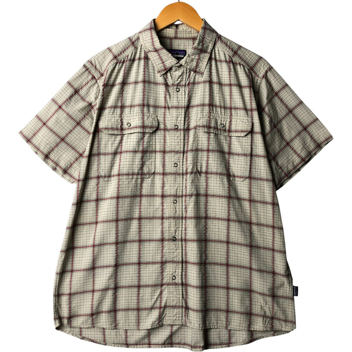 Patagonia 53190SP16 Check Pattern Short Sleeve Nylon Shirt, Men's Size L Nylon Green type dark green Vintage Second Hand