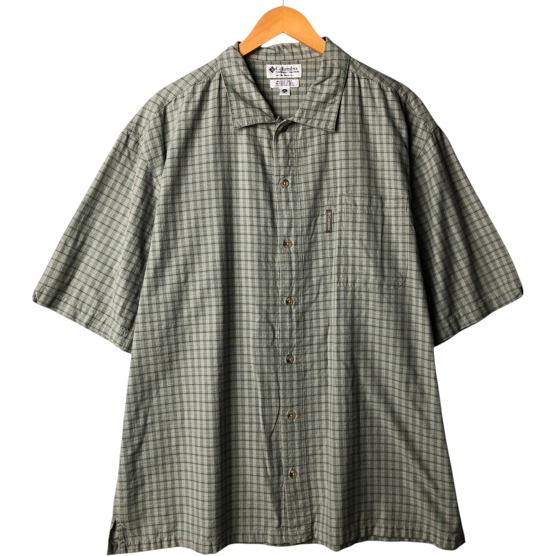 Columbia Wide Collar Short Sleeve Cotton Check Shirt Box Shirt Men's XL Size cotton Khaki type sage green Vintage Second Hand