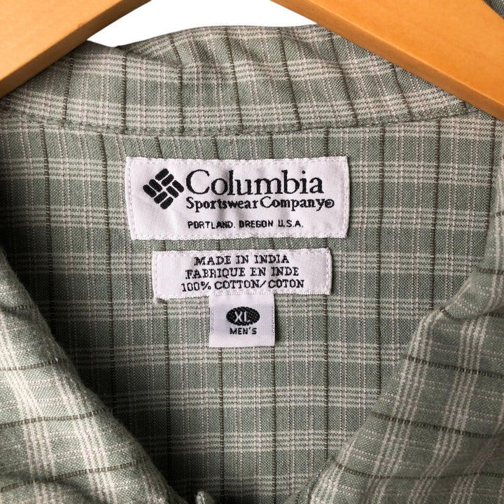 Columbia Wide Collar Short Sleeve Cotton Check Shirt Box Shirt Men's XL Size cotton Khaki type sage green Vintage Second Hand