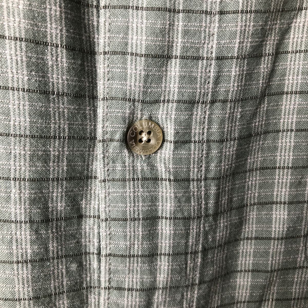 Columbia Wide Collar Short Sleeve Cotton Check Shirt Box Shirt Men's XL Size cotton Khaki type sage green Vintage Second Hand