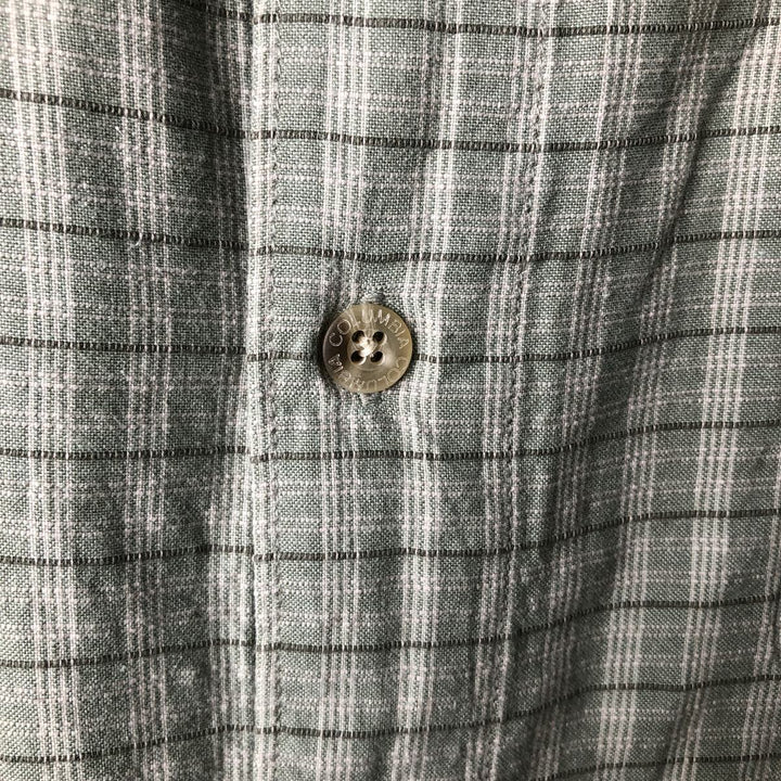 Columbia Wide Collar Short Sleeve Cotton Check Shirt Box Shirt Men's XL Size cotton Khaki type sage green Vintage Second Hand