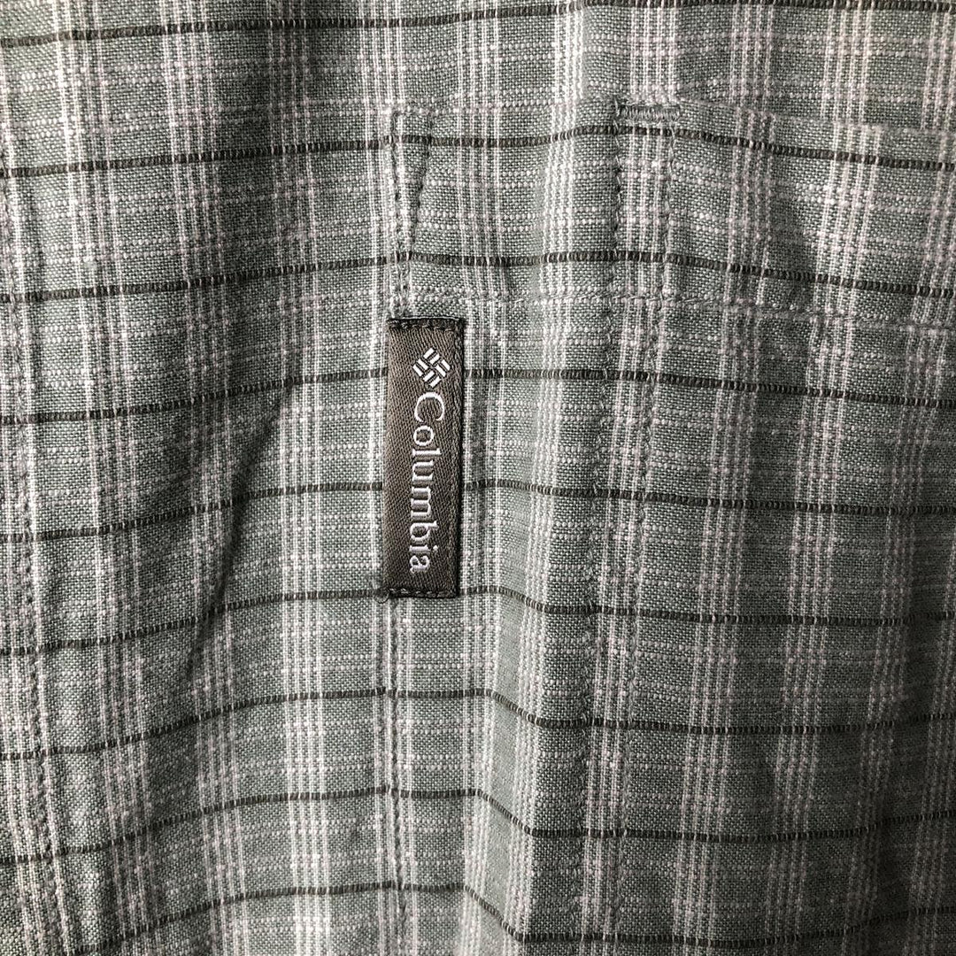 Columbia Wide Collar Short Sleeve Cotton Check Shirt Box Shirt Men's XL Size cotton Khaki type sage green Vintage Second Hand