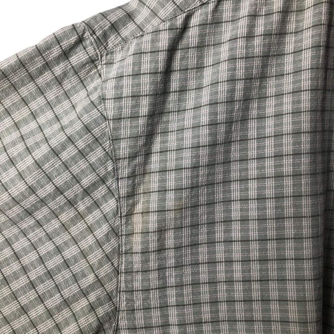 Columbia Wide Collar Short Sleeve Cotton Check Shirt Box Shirt Men's XL Size cotton Khaki type sage green Vintage Second Hand