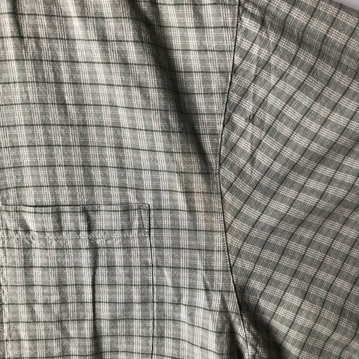 Columbia Wide Collar Short Sleeve Cotton Check Shirt Box Shirt Men's XL Size cotton Khaki type sage green Vintage Second Hand
