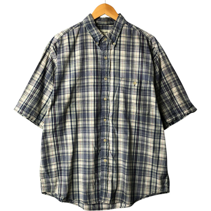 00'S Eddie Bauer short sleeve button down check shirt, men's XL size cotton blue type Vintage Second Hand