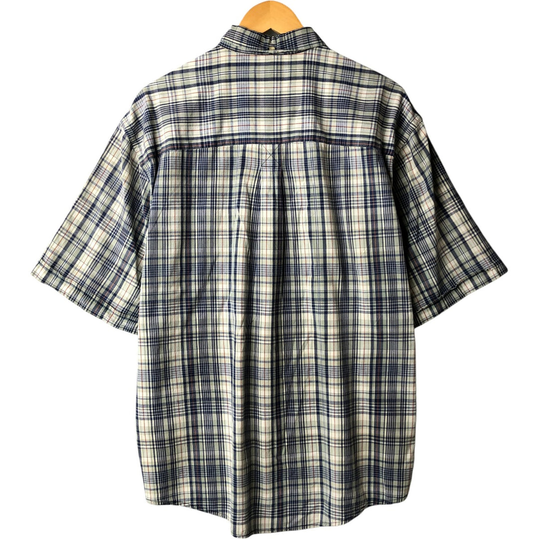 00'S Eddie Bauer short sleeve button down check shirt, men's XL size cotton blue type Vintage Second Hand