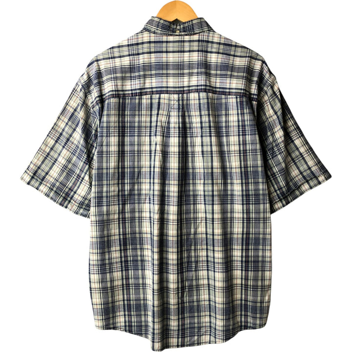 00'S Eddie Bauer short sleeve button down check shirt, men's XL size cotton blue type Vintage Second Hand
