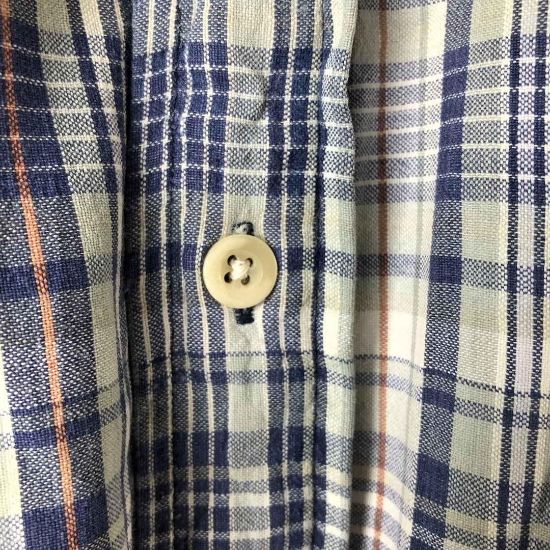 00'S Eddie Bauer short sleeve button down check shirt, men's XL size cotton blue type Vintage Second Hand