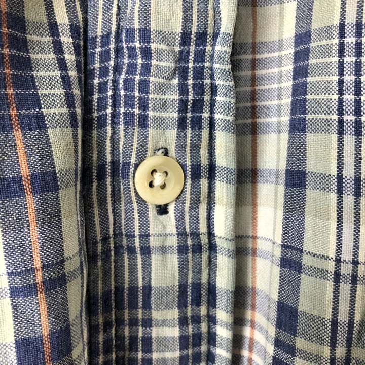 00'S Eddie Bauer short sleeve button down check shirt, men's XL size cotton blue type Vintage Second Hand