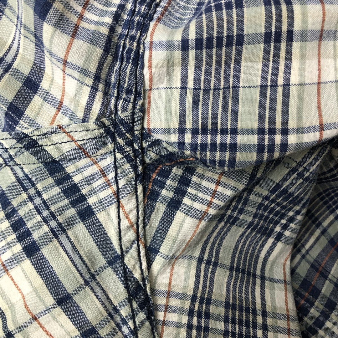 00'S Eddie Bauer short sleeve button down check shirt, men's XL size cotton blue type Vintage Second Hand