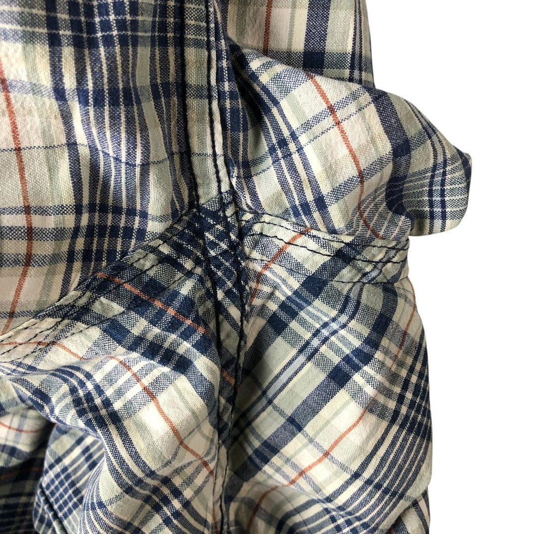 00'S Eddie Bauer short sleeve button down check shirt, men's XL size cotton blue type Vintage Second Hand