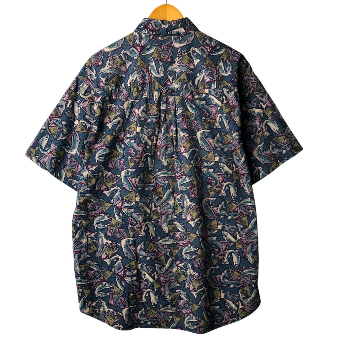 90'S Columbia All-over Print Short Sleeve Button-Down Shirt, Men's XL, Vintage unclear blue type Vintage Second Hand