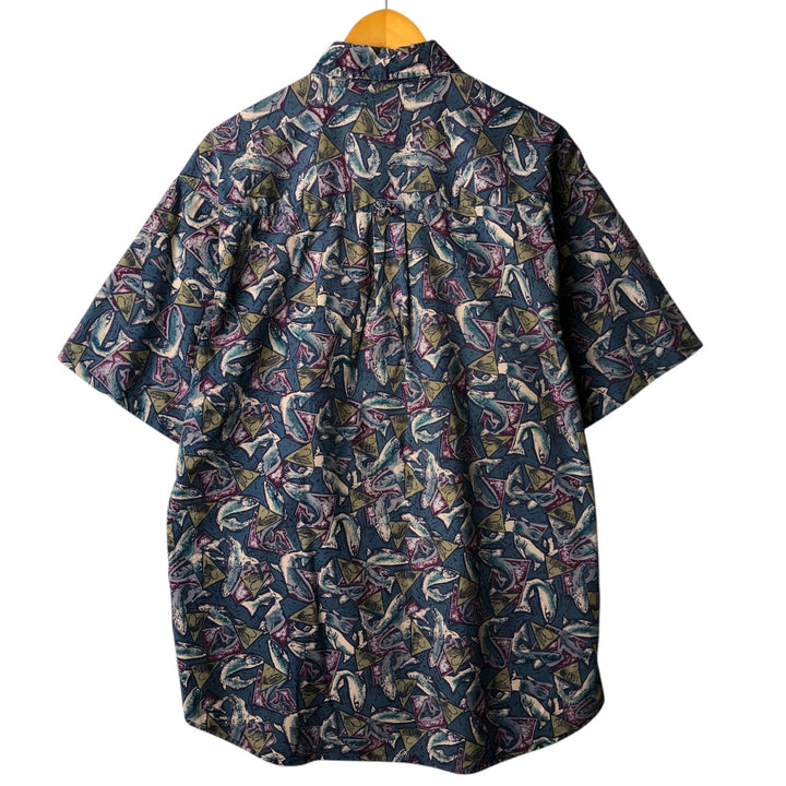 90'S Columbia All-over Print Short Sleeve Button-Down Shirt, Men's XL, Vintage unclear blue type Vintage Second Hand