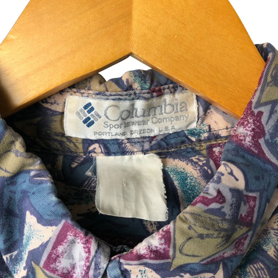 90'S Columbia All-over Print Short Sleeve Button-Down Shirt, Men's XL, Vintage unclear blue type Vintage Second Hand