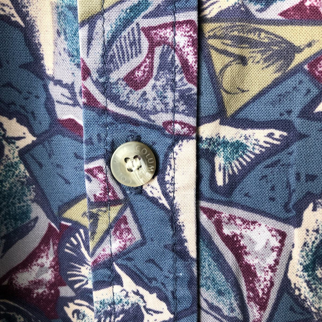 90'S Columbia All-over Print Short Sleeve Button-Down Shirt, Men's XL, Vintage unclear blue type Vintage Second Hand
