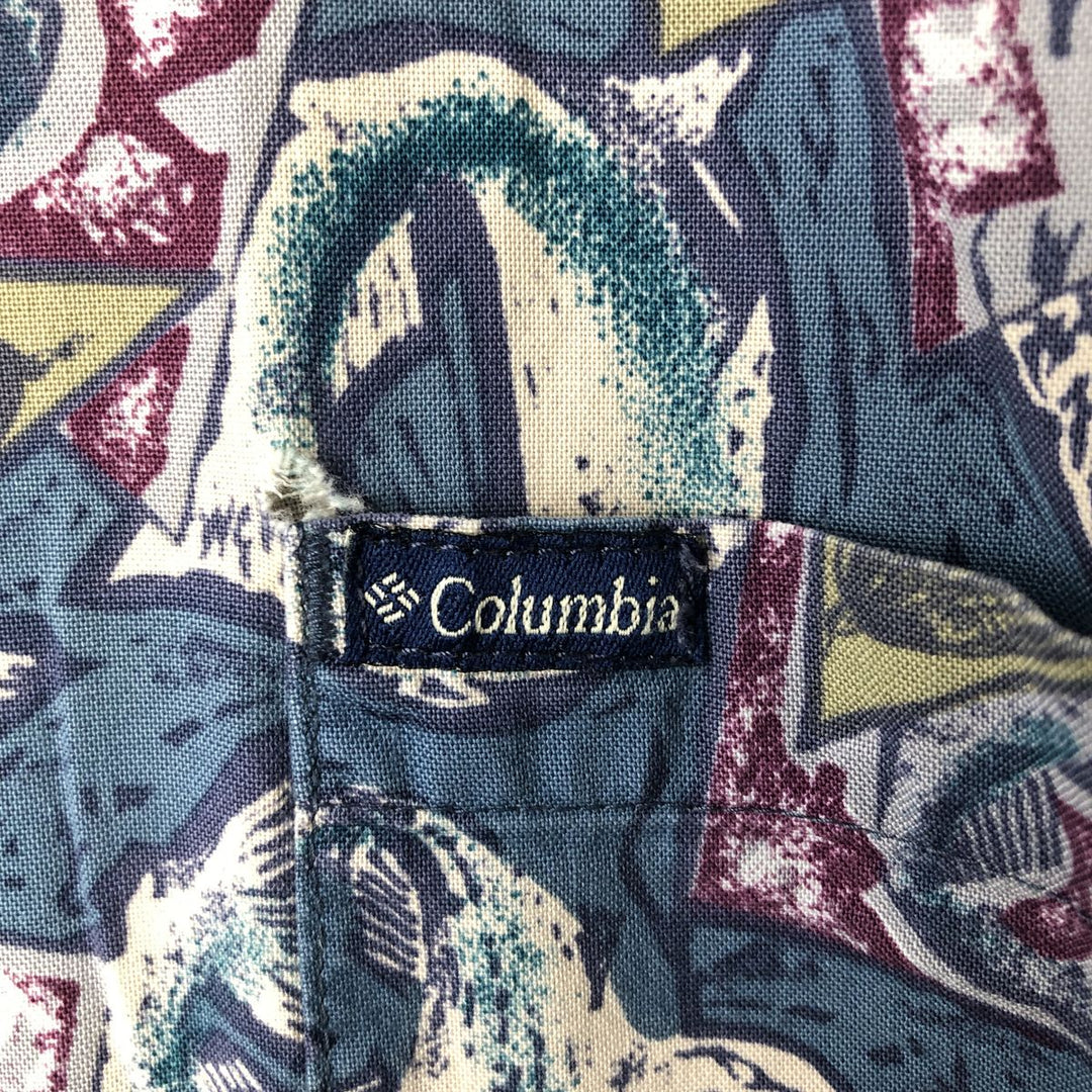 90'S Columbia All-over Print Short Sleeve Button-Down Shirt, Men's XL, Vintage unclear blue type Vintage Second Hand
