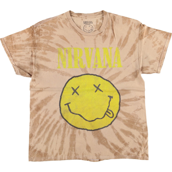 NIRVANA Tie-dye Pattern Band T-shirt, Men's M size cotton Khaki type beige Vintage Second Hand