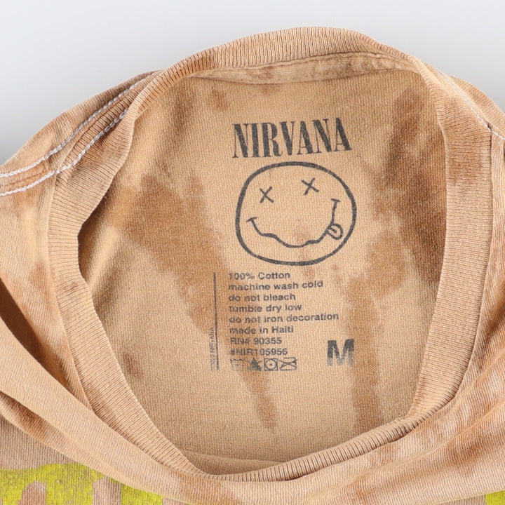 NIRVANA Tie-dye Pattern Band T-shirt, Men's M size cotton Khaki type beige Vintage Second Hand