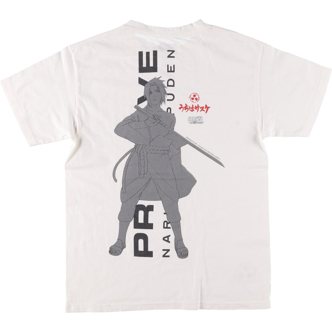 PRIMITIVE NARUTO SHIPPUDEN Naruto Shippuden Uchiha Sasuke Anime Character Print T-Shirt, Men's Size Medium cotton white type Vintage Second Hand