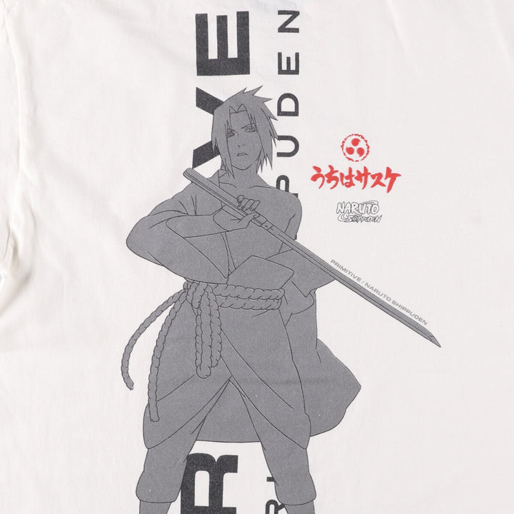 PRIMITIVE NARUTO SHIPPUDEN Naruto Shippuden Uchiha Sasuke Anime Character Print T-Shirt, Men's Size Medium cotton white type Vintage Second Hand