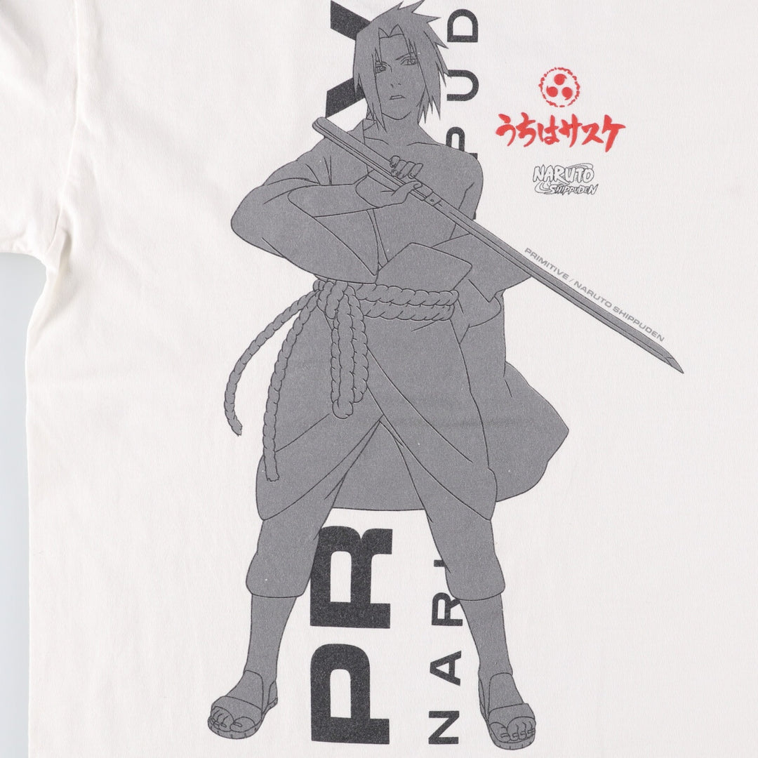 PRIMITIVE NARUTO SHIPPUDEN Naruto Shippuden Uchiha Sasuke Anime Character Print T-Shirt, Men's Size Medium cotton white type Vintage Second Hand