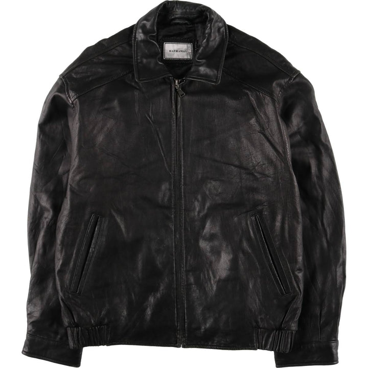 HATHAWAY Swing Top Padded Leather Blouson, Men's Size L genuine leather black type Vintage Second Hand