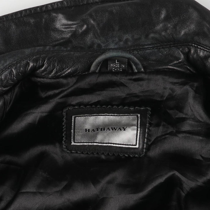 HATHAWAY Swing Top Padded Leather Blouson, Men's Size L genuine leather black type Vintage Second Hand
