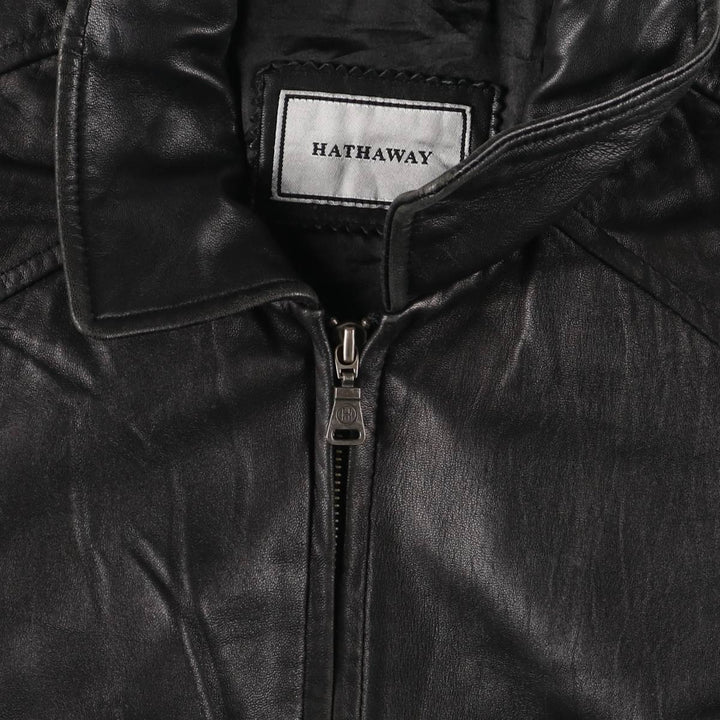 HATHAWAY Swing Top Padded Leather Blouson, Men's Size L genuine leather black type Vintage Second Hand