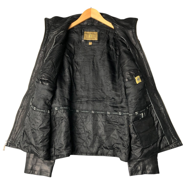 Boston Harbor Stand Collar Leather Blouson, Men's Size Small genuine leather black type Vintage Second Hand