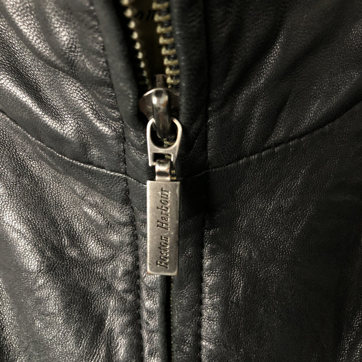 Boston Harbor Stand Collar Leather Blouson, Men's Size Small genuine leather black type Vintage Second Hand