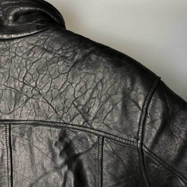 Boston Harbor Stand Collar Leather Blouson, Men's Size Small genuine leather black type Vintage Second Hand