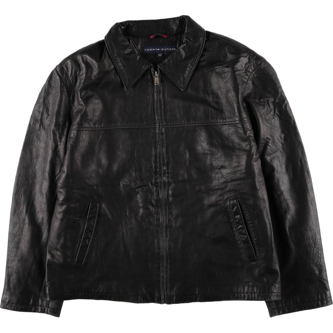 Tommy Hilfiger padded swing-top leather jacket, men's size XL genuine leather black type Vintage Second Hand