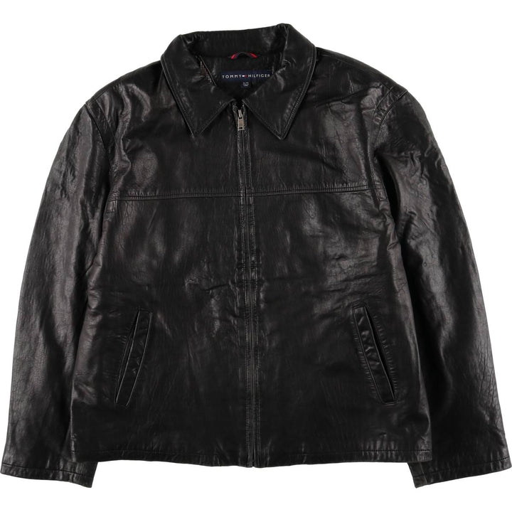 Tommy Hilfiger padded swing-top leather jacket, men's size XL genuine leather black type Vintage Second Hand