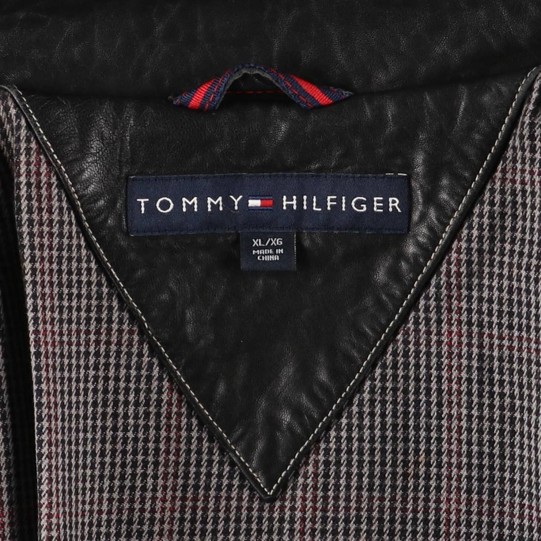 Tommy Hilfiger padded swing-top leather jacket, men's size XL genuine leather black type Vintage Second Hand