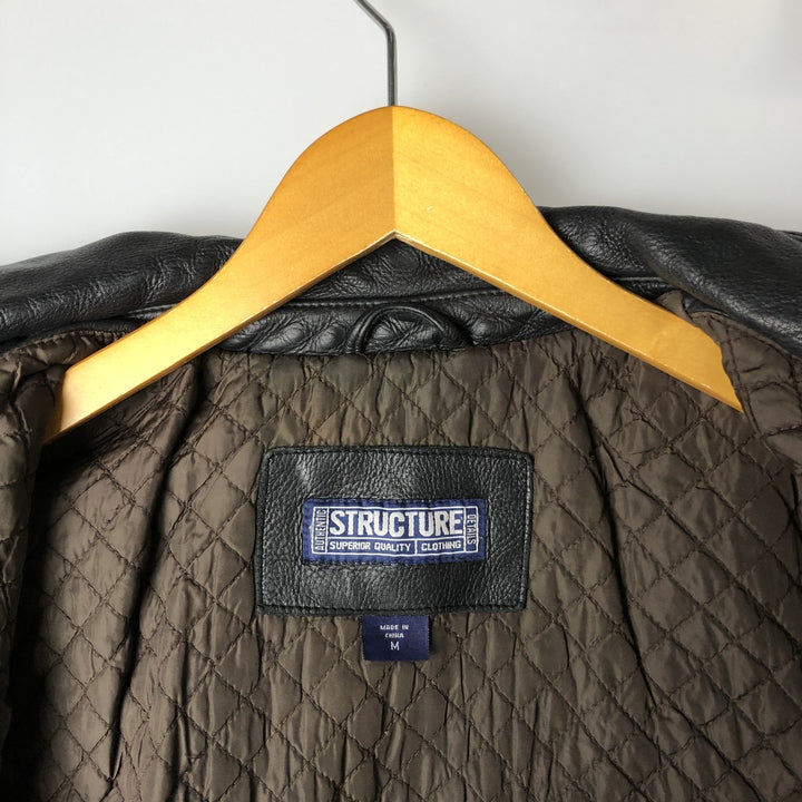 STRUCTURE Swing Top Leather Blouson, Men's Size M genuine leather black type Vintage Second Hand