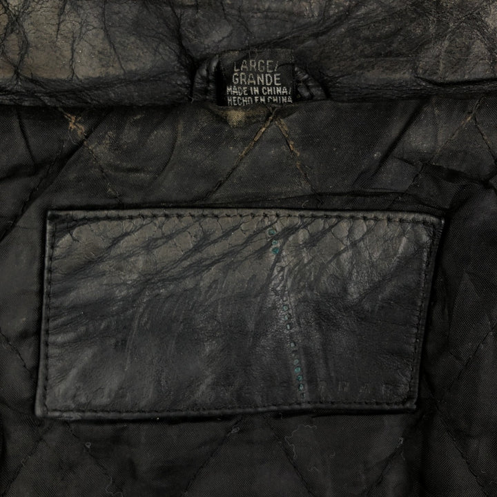 Padded leather blouson type, men's size L genuine leather black type Vintage Second Hand