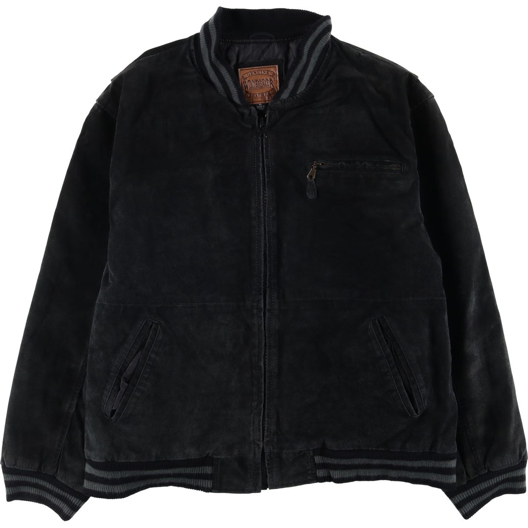 WINDBREAKER Padded Suede Leather Blouson, Men's XL Genuine Leather Suede Leather black type Vintage Second Hand