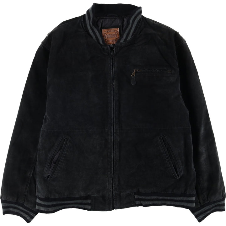 WINDBREAKER Padded Suede Leather Blouson, Men's XL Genuine Leather Suede Leather black type Vintage Second Hand