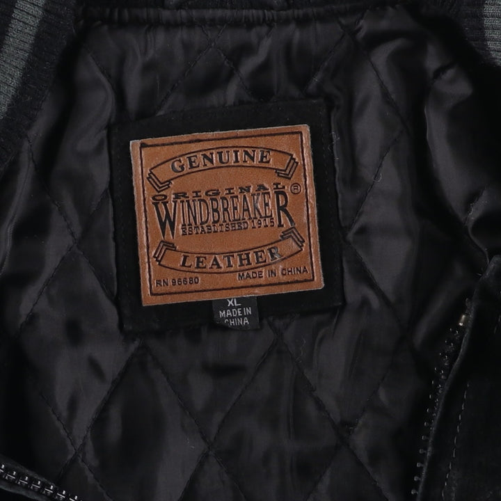WINDBREAKER Padded Suede Leather Blouson, Men's XL Genuine Leather Suede Leather black type Vintage Second Hand