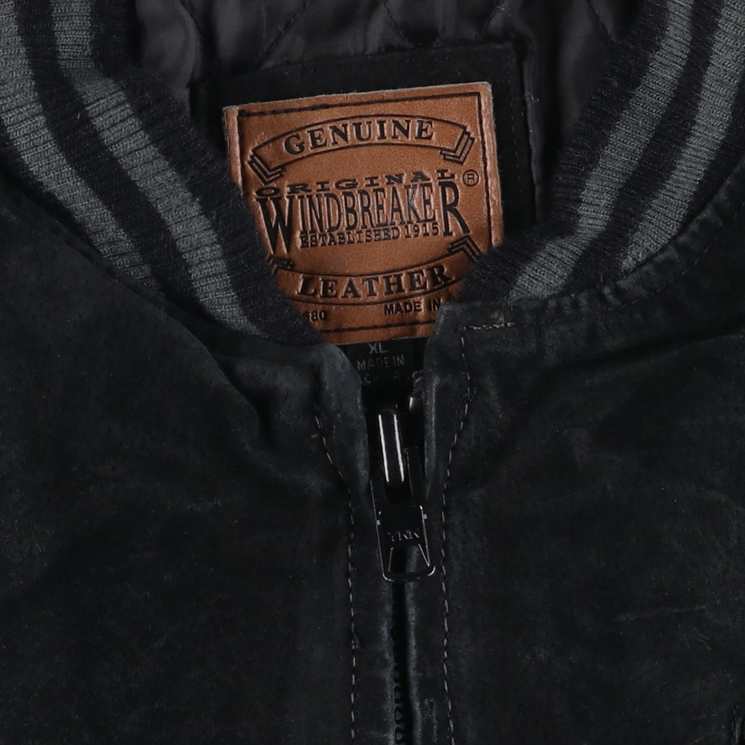 WINDBREAKER Padded Suede Leather Blouson, Men's XL Genuine Leather Suede Leather black type Vintage Second Hand